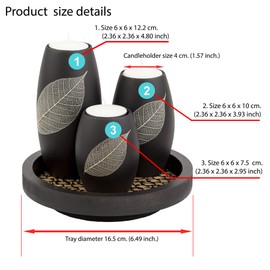 IYARA CRAFT Tealight Candle Holders with Candle Tray Set of 3 Decorative Candle Holders Matte Wood Finish with Dry Leaf Decoration