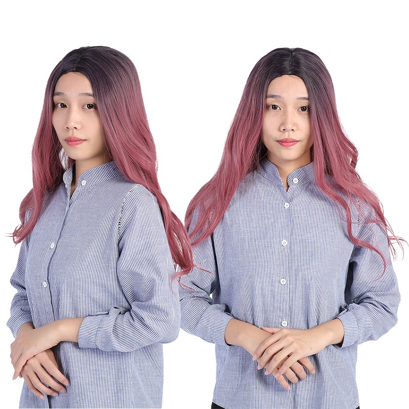Women's Wig Long Pink Wavy Synthetic Hair Heat Resistant Cosplay