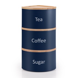 EHC Tea Coffee Sugar Canister Set, Set of 3 Stackable Kitchen Canisters Sets, Airtight Jars Easy Open Corner Space Saving Design, Navy Blue