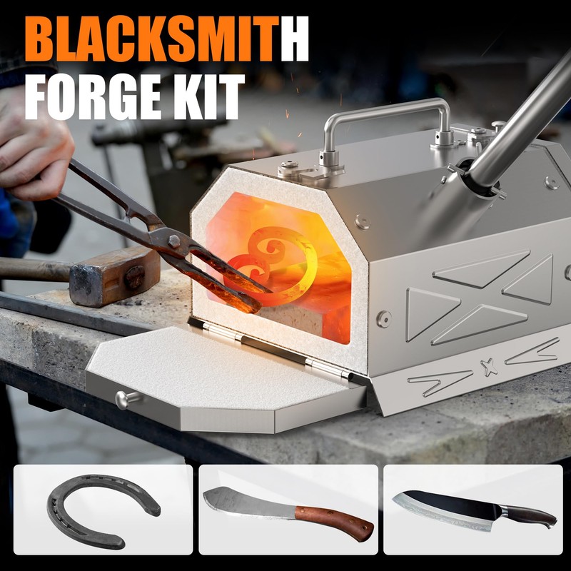 Nelyrho Portable Propane Blacksmith Forge Kit with Double Door, Single
