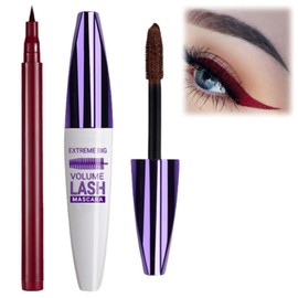 Waterproof Mascara & Eyeliner Set,Silk Fiber Waterproof Mascara & Precise Felt Tip Eyeliner Se/t,Masca/ra and Eyel/iner Se/t,Colored Liquid Masc/ara Volume,Tubing Masc/ara Volume and Length