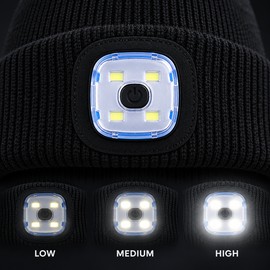 USB Rechargeable LED Beanie Hat for Men & Women – 3 Brightness Modes, Hands-Free Lighting for Outdoor Activities