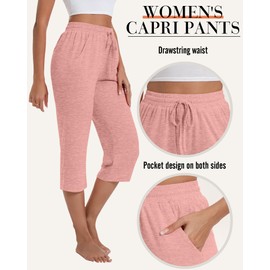 Neer 4 Pack Women's Capri Pants, Cotton Drawstring Yoga Capri Sweatpants Summer Lounge Loose Fit Cropped Pants with Pockets(Black, Dark Gray, Light Blue, Light Pink,Small)