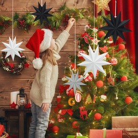 mizikuu Pack of 5 Paper Stars for Christmas Decoration, 3D Folding Star Christmas 9 Points Star Decoration Poinsettia Stars Paper for Hanging Window Decoration for Advent, Christmas Tree