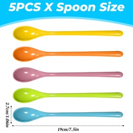 Colorich 5 Stück Plastiklöffel, Bunt Lange Löffel, Eierlöffel Kunststoff, Langer Marmeladenlöffel, Dessert Kaffeelöffel für Eiskaffee Eisbecher Milchshake Desserts, Spülmaschinenfest