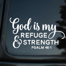 2PCS God is My Refuge & Strength Vinyl Decal, 9.84"x5.51" Waterproof Sticker for Cars, Laptops, Windows, Religious Belief Decal - Psalm 461 Inspirational Design |#AZ256 (White)