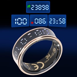 Denash Smart Health Ring, Fitness Tracker with Digital Display & Gesture Control, Step Counter, Rainproof & (11 ID: 20.7mm / 0.81in, Circumference: 64-67mm)