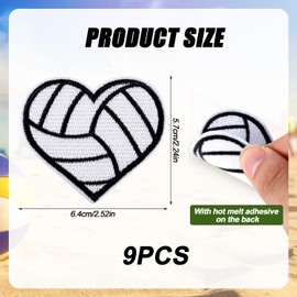 9pcs Volleyball Heart Iron On Patches, Simple Volleyball Iron On Patches Stylish Sports Sew On Patches Decorative Embroidery Heart Fabric Applique Patch for Clothes Sports Jerseys Hats