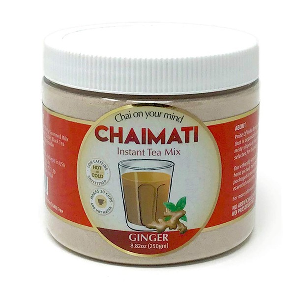 ChaiMati - Ginger Chai Latte - Powdered Instant Tea Premix, 8.82oz (250gm) Jar - Makes 20-25 Cups - Very Low Caffeine, Ready in seconds - gets "Chai on your Mind"