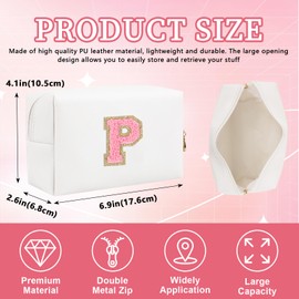 Bolsa de maquillaje con parche inicial personalizada, bolsa de chenilla con cierre, Color1-Rosa-P