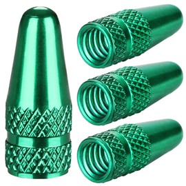 Aluminum Presta Valve Stem Caps – Green Tire Air Dust Covers for Bike (4 Pack) – Fit French Valves on Road, MTB, Hybrid, Racing, Fitness, Folding & Fat Bikes