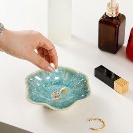 Jewelry Dish Gifts for Women Her Leaf Jewelry Plate Trinket Key Tray Small Ring Dish Holder Nightstand Decor Home Decor Christmas Birthday Friendship Gift For Friend Girl Colleague(Crystal green)