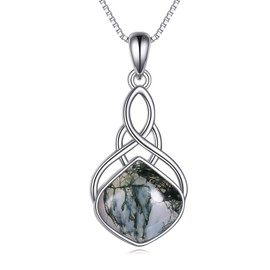 YAFEINI Moss Agate Necklace Sterling Silver Irish Celtic Filigree Teardrop Pendant Necklace Jewellery Christmas Gifts, Gold, Agate
