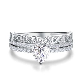 Bonlavie Solitaire Engagement Forever Love Rings Bridal Sets 925 Sterling Silver Anniversary Wedding Bands Ring Sets for Women Size L 1/2