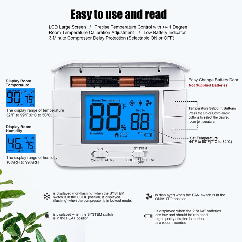 Non Programmable Thermostat for Home - Single Stage 1H/1C, with
