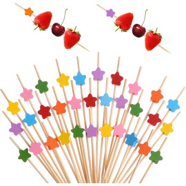 Colorful Bamboo Cocktail Picks,100Pcs Wooden Toothpicks Colorful Fruit Sticks,Colorful Star Cocktail Picks Fruit Food Hamburger Sticks,Wooden Cocktail Toothpicks Colorful Star Shape Cocktail Picks