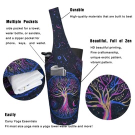 Yoga Mat Bag - Long Tote with Pockets - Holds More Yoga Accessories - Yoga Bag Fit Most Size Mats - Tree of Life Yoga Mat Carrier