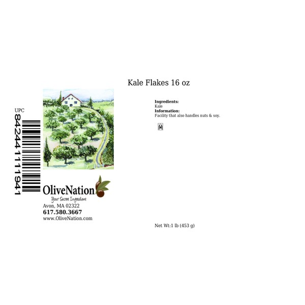 OliveNation Dried Kale Flakes, Chopped Kale Leaves, Superfood, Non-GMO, Gluten Free, Kosher, Vegan - 16 ounces