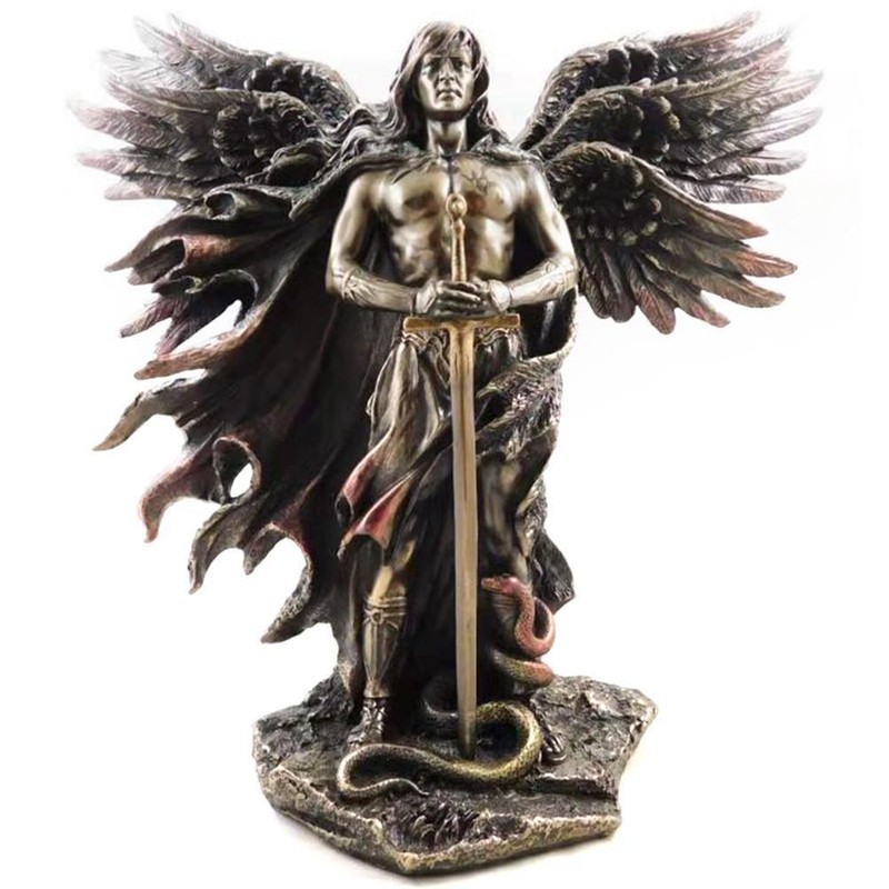 Resin Statues Bronzed Seraphim Six Winged Guardian Angel with Sword