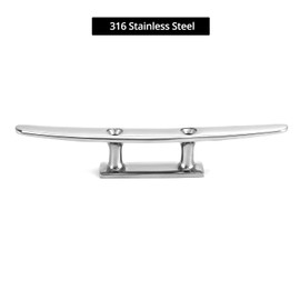 QWORK® 200 mm cleat made of 316 stainless steel, flat with 2 holes, extremely rust-proof, salt water and UV resistant, mooring clamp for rope, ropes, flag poles