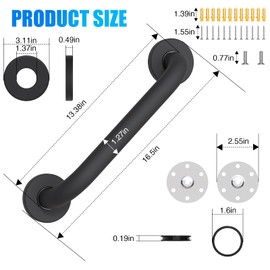 ROTHLEY 12 Inch Grab Bar for Bathtubs and Showers: Stainless Steel Shower Grab Bar Wall Mounted Shower Handle with Concealed Screws for Handicapped Elderly and Seniors (Matte Black)