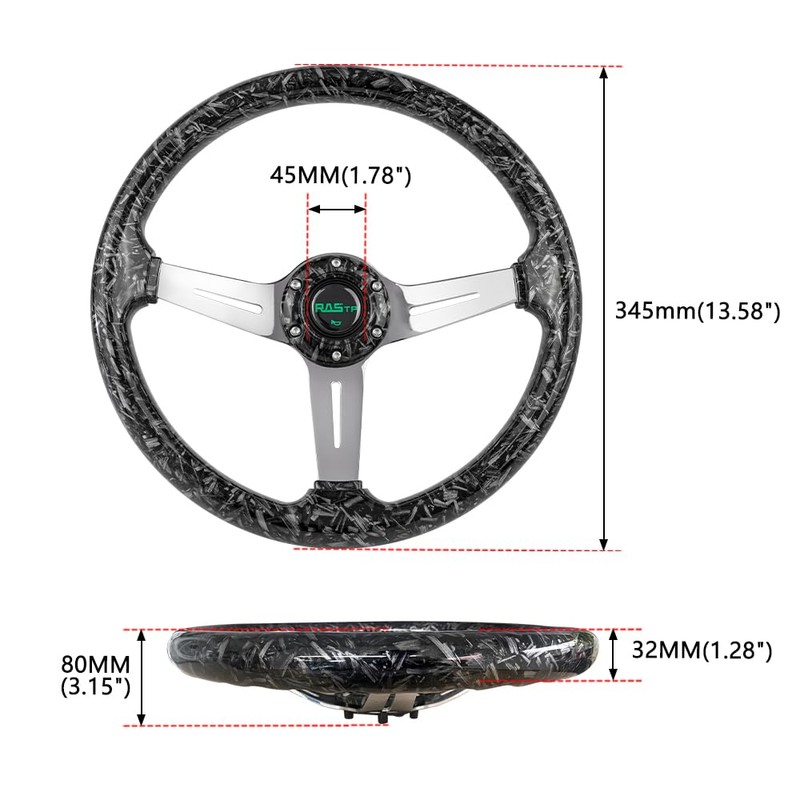 RASTP Racing/Golf Cart Steering Wheel, 345mm 13.5" 6 Bolts Steering