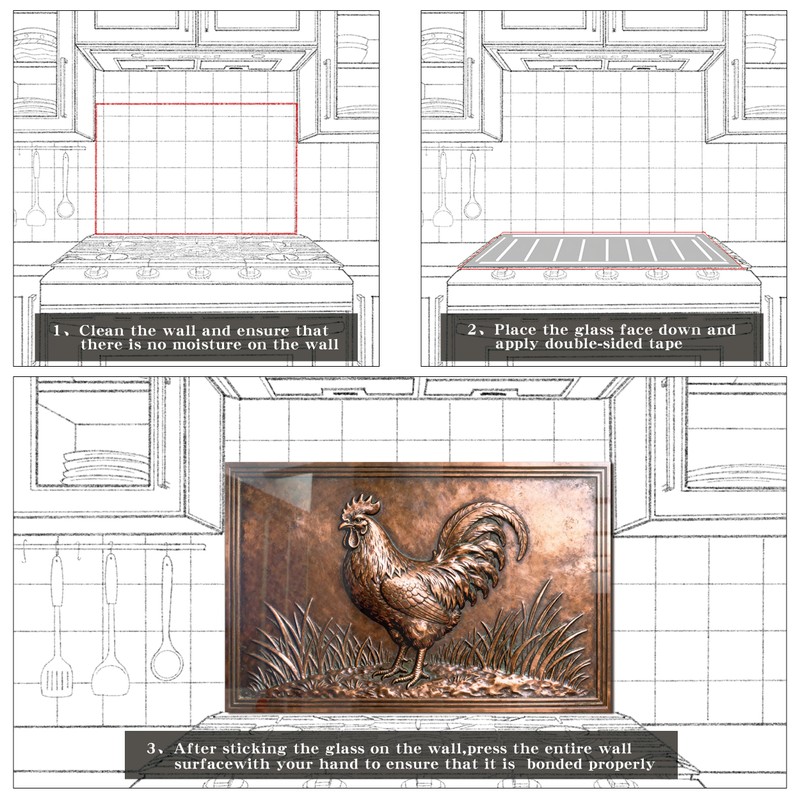 fzxwyishu Tempered Glass Backsplash for Kitchen,Stove Splashback Protector Metal copper