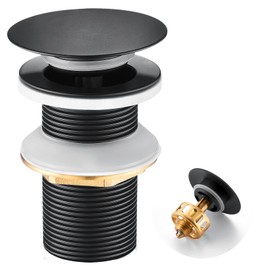 Auralum Stainless Steel Pop-Up Drain Valve with Brass Strainer and Union Nut, Black Drain Plug for Sink and Washbasin