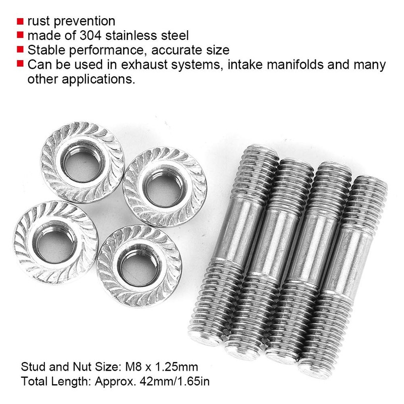 Exhaust Manifold Bolt 4pcs Car Exhaust System Bolt Nuts M8x1.25