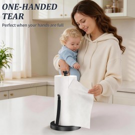 Jesginboo Countertop Paper Towel Holder for Kitchen, Stainless Steel Tension Arm for One-Handed Tear, Stainless Steel Paper Towel Holder Stand for Kitchen Bathroom, Black