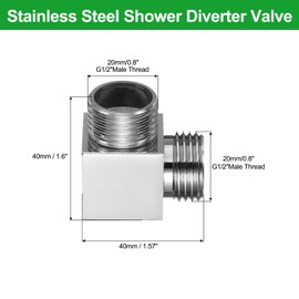 sourcing map G1/2" Shower Diverter Valve 2 Way, Stainless Steel Bidet Square Adapter Connector Hose Fitting Tee with PTFE Tape for Bidet Angle Valve Hose Toilet Faucet, （40mm,Silver