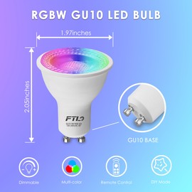 FTL GU10 LED Bulbs Color Changing Light Bulbs with Remote Control, Dimmable 2700K-6000K RGB Colored Light Bulbs 5W 40W Equivalent, 30 Colors, Timer, Spotlight for Track Lighting, 6-Pack