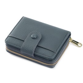 ANYWN Women's Small Soft Leather Purse Small Purse Women's Mini Purse with Large Zip Coin Compartment, grey