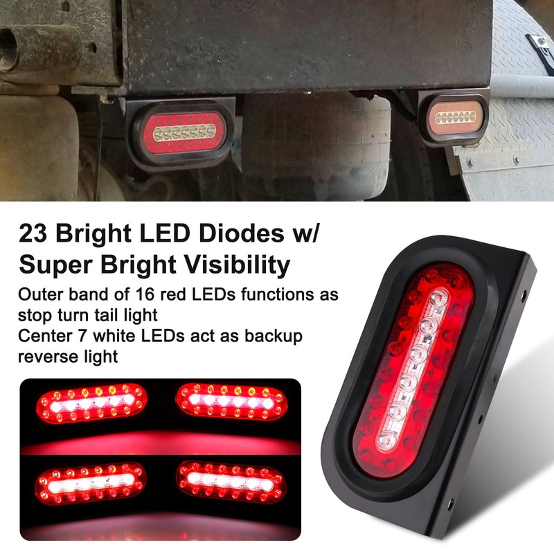 Partswcgg 6" Oval Led Trailer Tail Lights Kit w/Mounting Brackets,2Pcs