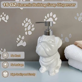 Dog Soap Dispenser, Caahanjia White Ceramic Lotion Dispenser, Funny Ceramic Lotion Dispenser, 15Oz Lotion Liquid Dispenser for Bathroom Kitchen Sink (White Dog)