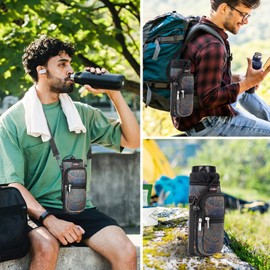 AUPET Water Bottle Sling Bag Sleeve Holder Carrier 25/32/40/64 oz,Insulated Crossbody Water Bottle Case Cover with Strap and Pockets for Men/Women Walking Hiking Camping (32oz, stylish)