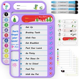 2 Pcs Magnetic Chore Chart for Kids, ADHD Task Tracker Easy-Check Routine Dry Erase Board, to-Do List Planning Tool with Stand for Fridge/Desk/Home/School, 12 Reusable Sheets, 4 Markers-Purple