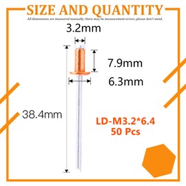 Hilitchi Dome Head Red Copper Blind Rivets Self-Plugging Open End Dome Head Decorating Fastener Nails Pop Rivets Core(3.2x6.4mm-50PCS)