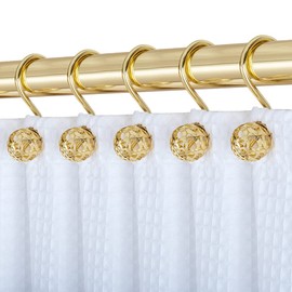 Utopia Alley Shower Rings, Hollow Ball Shower Curtain Hooks for Bathroom, Rust Resistant Shower Curtain Hooks Rings, Set of 12 (Gold)