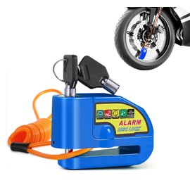 Cerradura de alarma de la motocicleta Alarma de disco de freno de la motocicleta Alarma de seguridad antirrobo a prueba de agua 110 decibelios de sonido de alarma con 4,3 pies de cable de alarma Adecuado para scooters Motocicletas azul