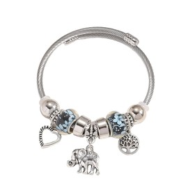 YIQPKUM Elegant Cable Elephant Bangle Bracelet Zinc Alloy Tree of Life Heart Jewelry Beads Charms for Women Silver Plated Accessories Gifts (Blue)