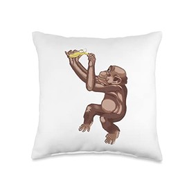 Hopscotch Goods Hand Illustrated Playful Monkey Peeling a Banana Throw Pillow, 16x16, Multicolor