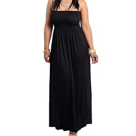 811 - Smocked Chest Strapless Tube Long Maxi Beach Cover-up Dress (S, Black)