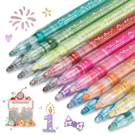 Ohuhu Outline Markers 18 Colors: Glitter Double Line Outline Pens Fun Crafts Art Supplies for Teens Adults Gift Glitter Shimmer Effect on White Papers for Birthday Greeting Cards Glass Plastic Rocks