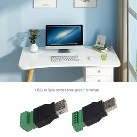 SING F LTD USB Male Female to 5-Pin Green Screw Shield Terminal Block Solderless Converter Pluggable Type Connector Extension Adapter Pack of 2