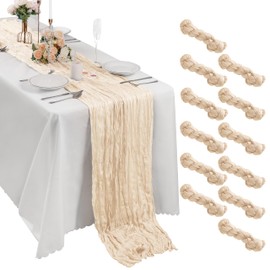 Bailarina 12 Pack Cheesecloth Table Runner 17x108 Inch Long Gauze Cheese Cloth 9ft Wrinkled Sheer Table Runner for Wedding Reception Birthday Party Table Decoration (Ivory)