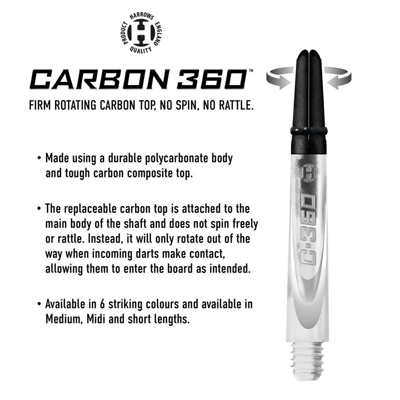 Harrows Carbon 360 Clear Shafts, Increased Aerodynamic Flow, Dart Shafts,