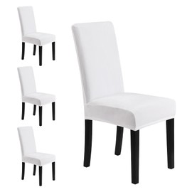 MOSAYT Velvet Stretch Chair Covers for Dining Room Set of 4 - Soft Slipcovers with Thick Removable Fabric for Parsons Chairs, Washable Seat Protectors for Kitchen, Banquet & Home Decor, White