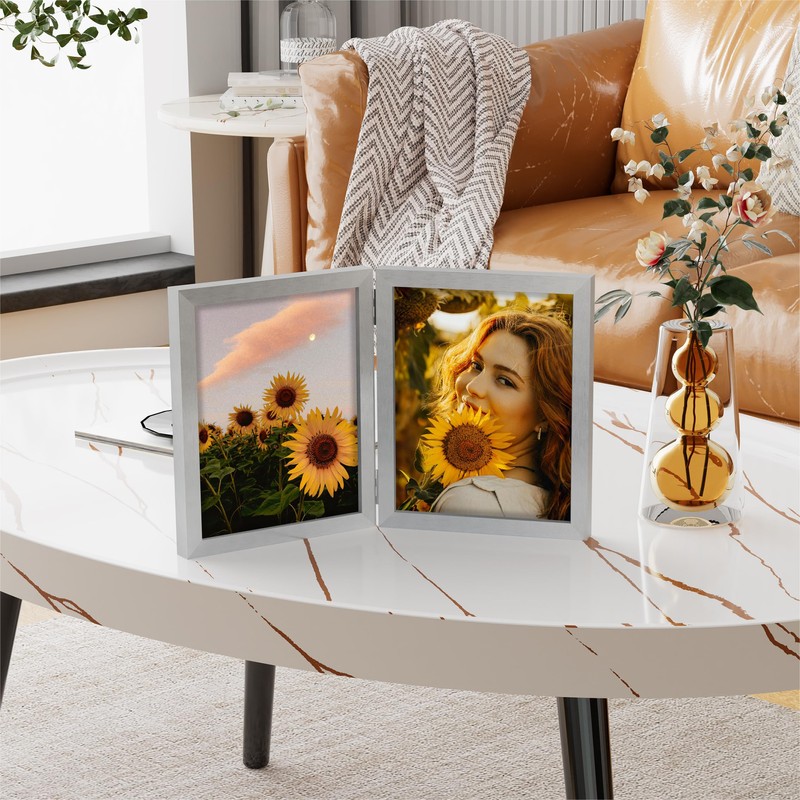 decorUhome Double 8x10 Picture Frame Vertical, Engineered Wood Bifold Photo