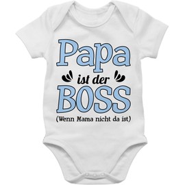 Shirtracer - Baby Bodysuit Boy Girl - Sayings - Papa ist der Boss wenn Mama nicht da ist - Blue, 1 White